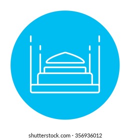Taj Mahal line icon for web, mobile and infographics. Vector white icon on the light blue circle isolated on white background.