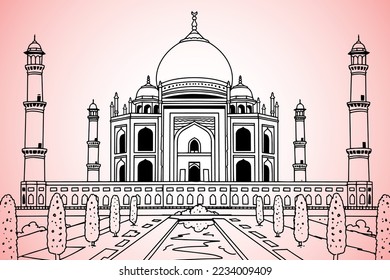 Taj Mahal, vector de línea, Landmark, arquitectura, ciudad india de Agra, Uttar Pradesh