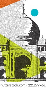 taj mahal made from dots. 3D vector illustration.