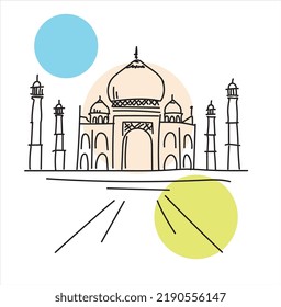 Taj Mahal Vector de dibujo manual mínimo con formas geométricas y rayas. Taj Mahal de la India Vector de stock