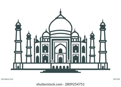 Taj mahal monument vector silhouette icon for india travel landmark and tourism design