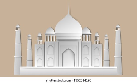 the Taj Mahal Mosque in India, Ramadan Kareem, Paper Art