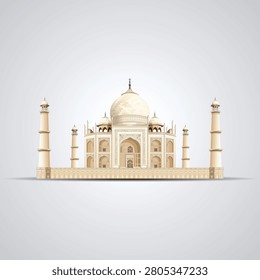 Taj Mahal on a gray background. indian culture architecture. Flat new style historic sight showplace attraction web site vector illustration. mausoleum in Agra