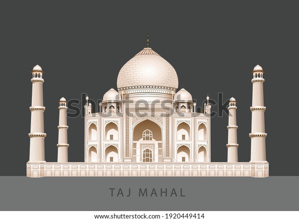 Taj Mahal on a gray\
background. indian culture architecture. Flat new style historic\
sight showplace attraction web site vector illustration. mausoleum\
in Agra	