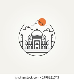 Taj Mahal Outline Minimalist Line Art Icon Logo Template Vector Illustration Design. Simple Modern Landmark, Mosque, Monument Icon Logo Concept