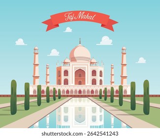 Taj Mahal palace against the sky poster. Vector illustration