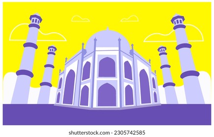 Taj Mahal Palace in Agra, Low Angle vector illustration.