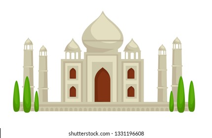 Taj Mahal palace building Indian architecture isolated construction vector India attraction Agra mosque and mausoleum history and culture landmark world heritage monument traveling and sightseeing