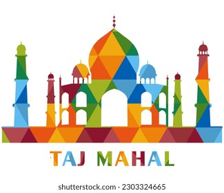 Taj Mahal is a palace in India. Mosque against the sky. Landmark, architecture, Hindu temple in the Indian city of Agra, Uttar Pradesh. Vector flat illustration