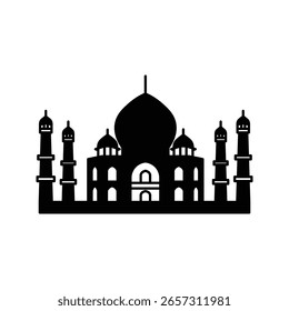 Taj Mahal pixel ícone linear perfeito. Mausoléu de mármore. Monumento histórico. Arquitetura mogol. Ilustração fina personalizável. Símbolo de contorno. Desenho de contorno isolado por vetor. Traçado editável.