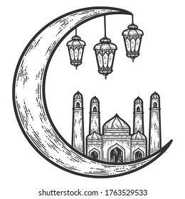 Taj Mahal. Signs and symbols of Turkey. Sketch scratch board imitation. Black and white. Engraving vector illustration.