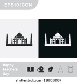Taj Mahal silhouette flat black and white vector icon.