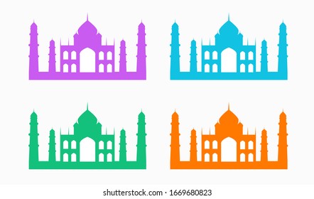 Taj Mahal silhouette vector icon in different color isolated on white background, flat vector icon for mobile and computer web graphic design