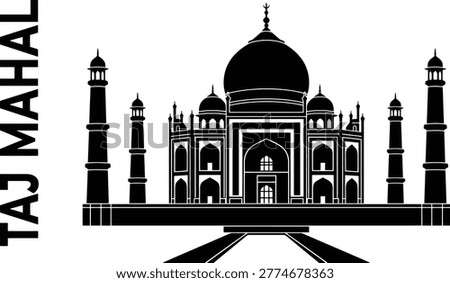 Taj Mahal silhouette vector illustration of iconic Indian architecture and travel landmark for graphic design and web elements on