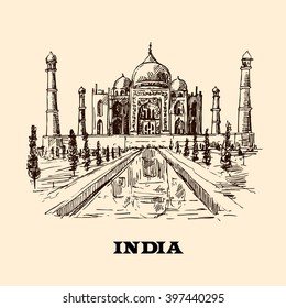 Taj Mahal Sketch Vector Hand Drawn Stock Vector (Royalty Free ...