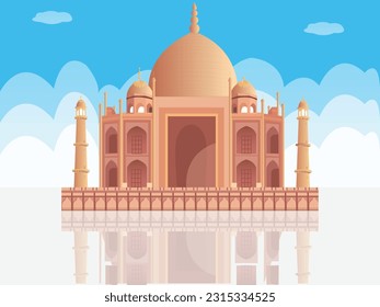 Taj Mahal - Symbol of Love, UNESCO World Heritage Site, Wonders of the World and Indian Monument Illustration