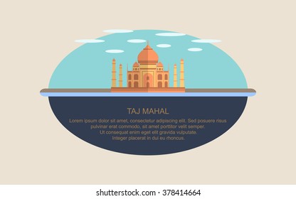 Taj mahal temple in flat icon design ,infographic (vector)