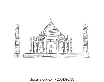 taj mahal temple of india sketch style
