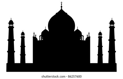 Taj Mahal Temple  Landmark Silhouette. Agra, Asia, India.  Elegant Very Smooth and High Detail Vector illustration.