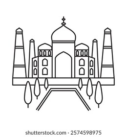 taj mahal temple thin line isolated