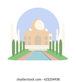 Taj Mahal vector icon sign. Agra, Uttar Pradesh India mausoleum monument. World famous indian landmark. UNESCO World Heritage Site symbol. Vector flat style design. Website, application button, card