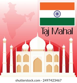 Taj Mahal Clipart De La Ilustración vectorial, Lugares De Fama Mundial Arte, Historia De Amor De Mumtaz Y Shah Jahan, India Mapa Y Arte vectorial De La Bandera