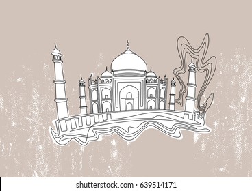 Taj mahal vector illustration with grunge texture.