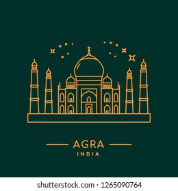 Taj Mahal vector illustration. Line art. Agra, India landmark.
