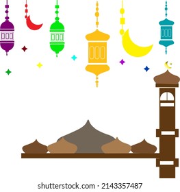  Taj mahal ilustración vector de la mezquita ornamentos estrella, luna y linternas. Perfecto para carteles de ramadán, antecedentes religiosos, etc.