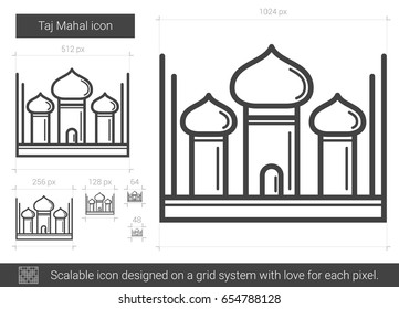 Taj Mahal vector line icon isolated on white background. Taj Mahal line icon for infographic, website or app. Scalable icon designed on a grid system.