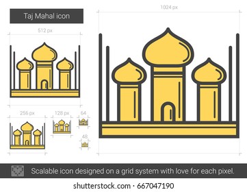 Taj Mahal vector line icon isolated on white background. Taj Mahal line icon for infographic, website or app. Scalable icon designed on a grid system.
