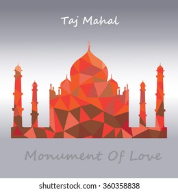 Taj Mahal vector symbol design red color polygonal / mosaic style.