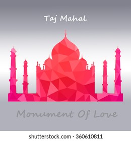 Taj Mahal vector symbol design red color polygonal / mosaic style.Monument of Love at India. Vector de stock