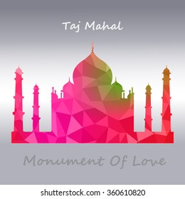 Taj Mahal vector symbol design red green color polygonal / mosaic style.Monument of Love at India.