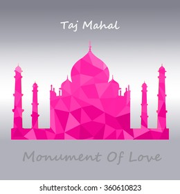 Taj Mahal vector symbol design pink color polygonal / mosaic style.Monument of Love at India.