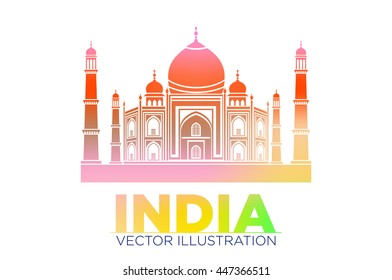 Taj Mahal vector symbol design red color polygonal mosaic style.Monument of Love at India. art