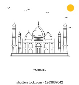 TAJ MAHEL Monument. World Travel Natural illustration Background in Line Style