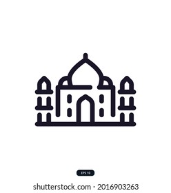 taj_mahal icon. Travel landmarks and travel destinations icons. Paris and London, Moscow and New York, Dubai, and more. Vector illustration isolated in white background
