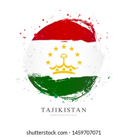 Tajik flag in the form of a large circle. Vector illustration on white background. Brush strokes drawn by hand. Independence Day of Tajikistan.