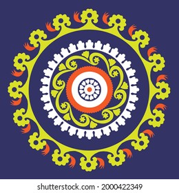 Tajik Ornament on a blue background (Ornament from the National Tajik Female Dress Code)