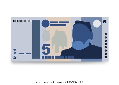 Tajik Somoni Vector Illustration. Tajikistan money set bundle banknotes. Paper money 5 TJS. Flat style. Isolated on white background. Simple minimal design.