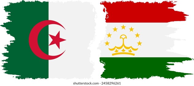 Tajikistan and Algeria grunge flags connection, vector