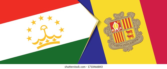 Tajikistan and Andorra flags, two vector flags symbol of relationship or confrontation.