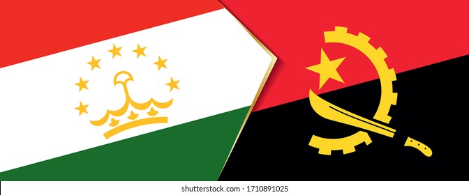Tajikistan and Angola flags, two vector flags symbol of relationship or confrontation.