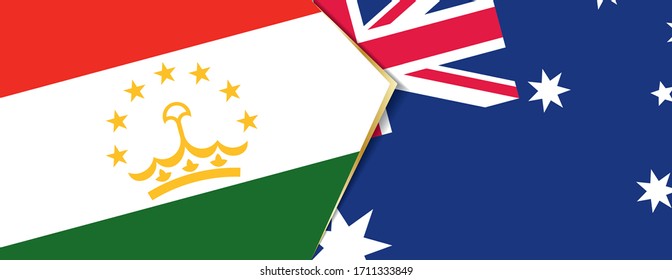 Tadschikistan und Australien Flaggen, zwei Vektorillustrationen Flaggen Symbol für Beziehung oder Konfrontation.
