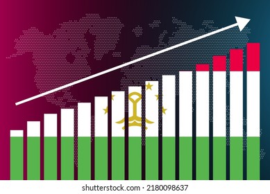 Tajikistan bar chart graph, increasing values, country statistics concept, Tajikistan country flag on bar graph, upward rising arrow on data, news banner idea