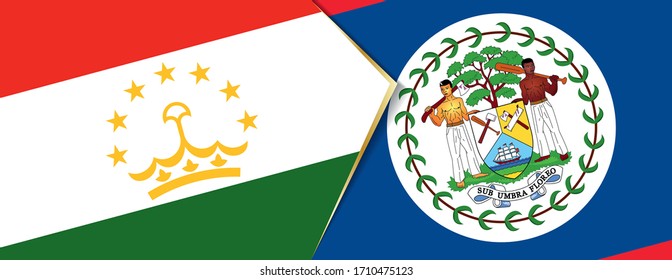 Banderas de Tayikistán y Belice, dos banderas vectoriales símbolo de relación o confrontación.