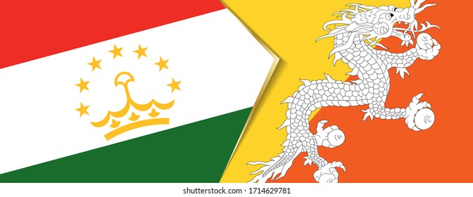 Tajikistan and Bhutan flags, two vector flags symbol of relationship or confrontation.