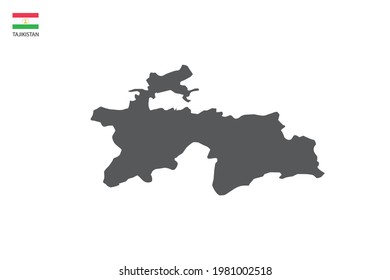Tajikistan black shadow map isolated on white background with Tajikistan icon flag on the left corner.