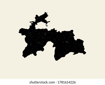 Tajikistan black vector textured map silhouette.